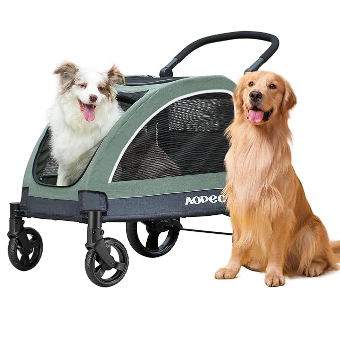 Large Dog Stroller - Dual Entry Safety Folding Pet Stroller with Adjustable Handle, All-Terrain 4-Wheel, 160 lbs Weight Capacity for Travel & Outdoor Adventures - Green