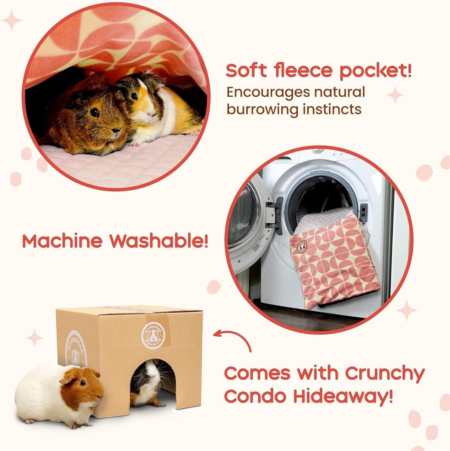 GuineaDad Premium Liner – Fleece Guinea Pig Cage Liner – Ultra-Plush Reusable Fleece Bedding with Waterproof Bottom – Extra Absorbent Liner for 2x4 C&C Cage (Blush)