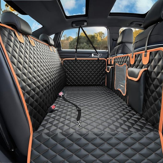 Back Seat Extender for Dogs,Dog Car Seat Cover for Back Seat with Hard Bottom Holds 500 lbs,Car Seat Protector,Waterproof Extender for Dogs,Dog Hammock,600D Nonslip,Pet Bed for Cars,SUVs, Small Trucks