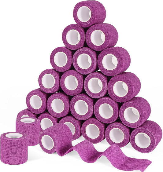 24 Pack 2 Inch x 5 Yards Self Adhesive Bandage Wrap, Elastic Cohesive Wrap 2 inch Vet Wrap Bandage Tape, Purple Grip Tape for Athletic, Sports, First Aid Medical, Wrist, Ankle Sprains