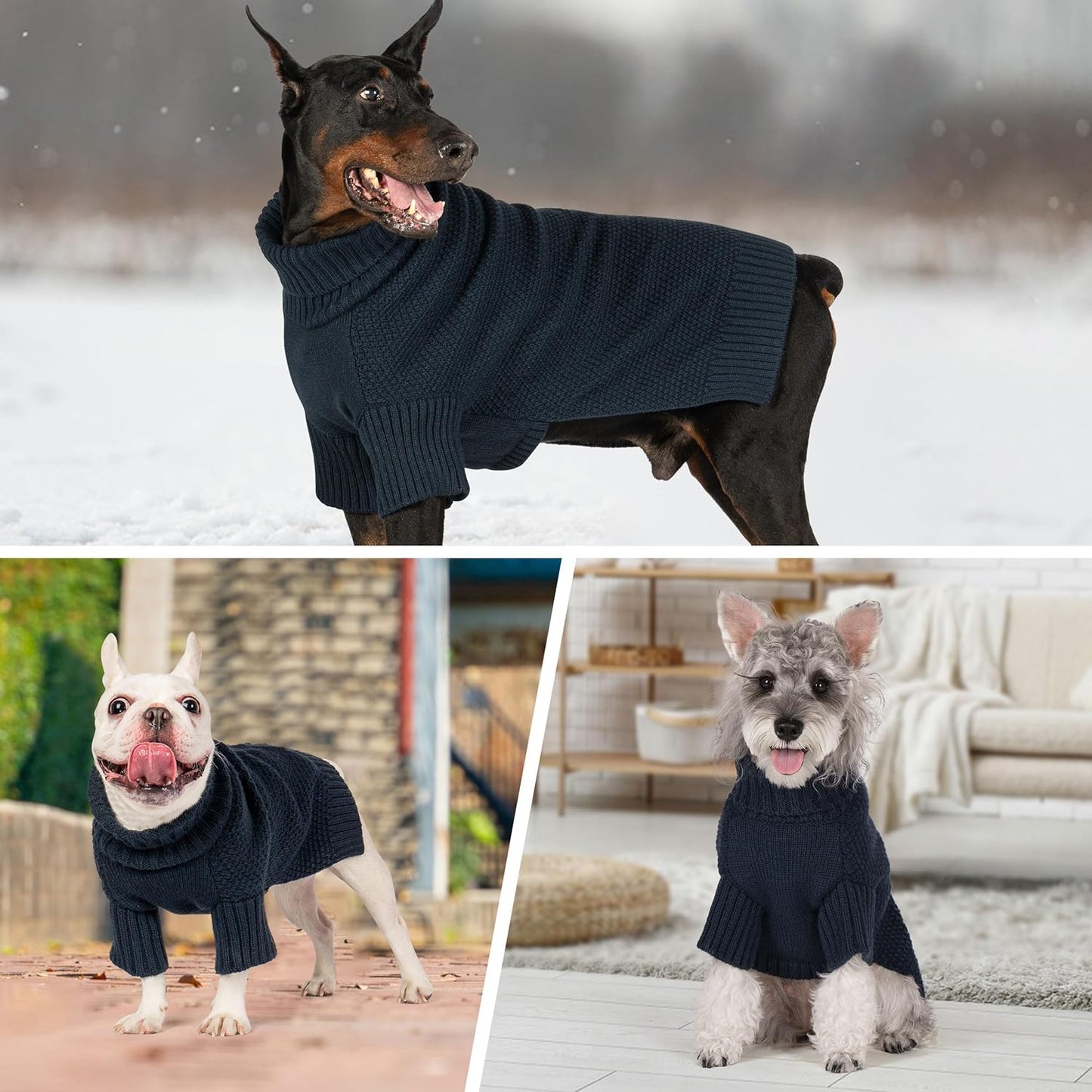 cyeollo 3XL Dog Sweaters for Large Dogs Boy, Stretchable & Cozy Warm Knit Doggy Sweater with Sleeves Turtleneck Fall Winter Cold Weather Big Dog Clothes Like Doberman Labrador, Navy XXXL
