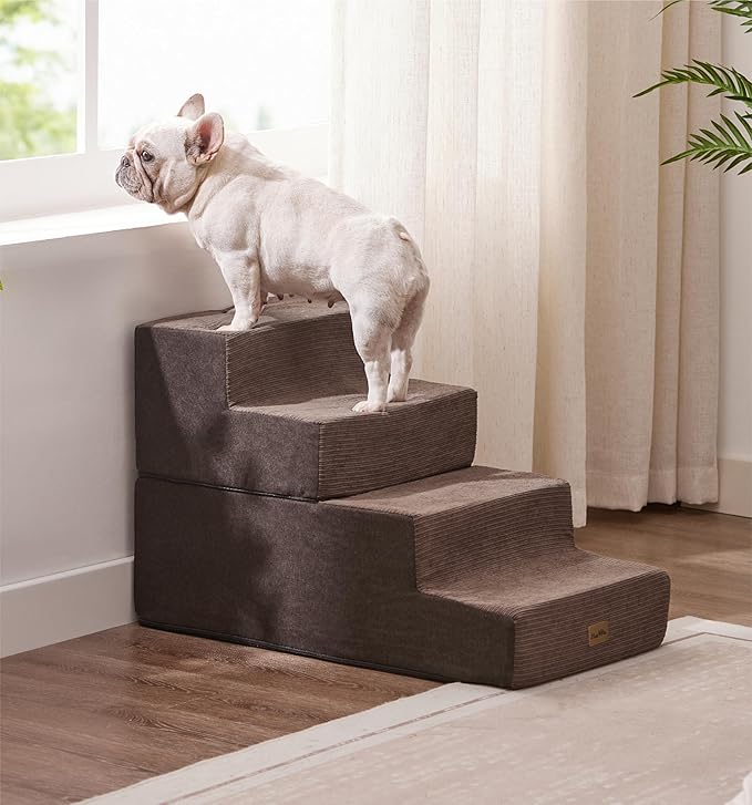 Made4Pets Dog Steps for Bed, Extra Wide Dog Stairs for High Bed Couch Sofa, 35D Foam Pet Steps for Small Dogs and Cats, Non-Slip Bottom Pet Stairs, Brown, 4 Steps
