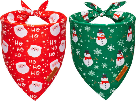 ADOGGYGO Christmas Dog Bandanas, Snowman Santa Xmas Pet Scarf, Multi Size Offered, Red Green Christmas Bandana for Medium Large Dogs Pets (Large)