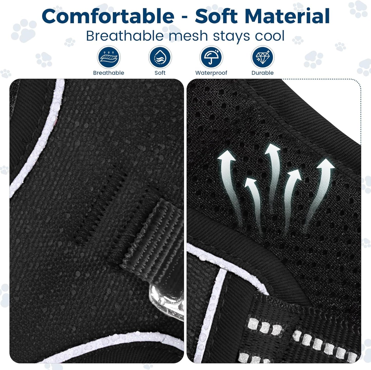 Funfox Dog Harness No Pull, Adjustable Dog Vest Harness Super Soft, 2 Leash Clips Anti Pull, Vertical Handle Easy to Control, Reflective Night Walking for Large Breed, Black, L