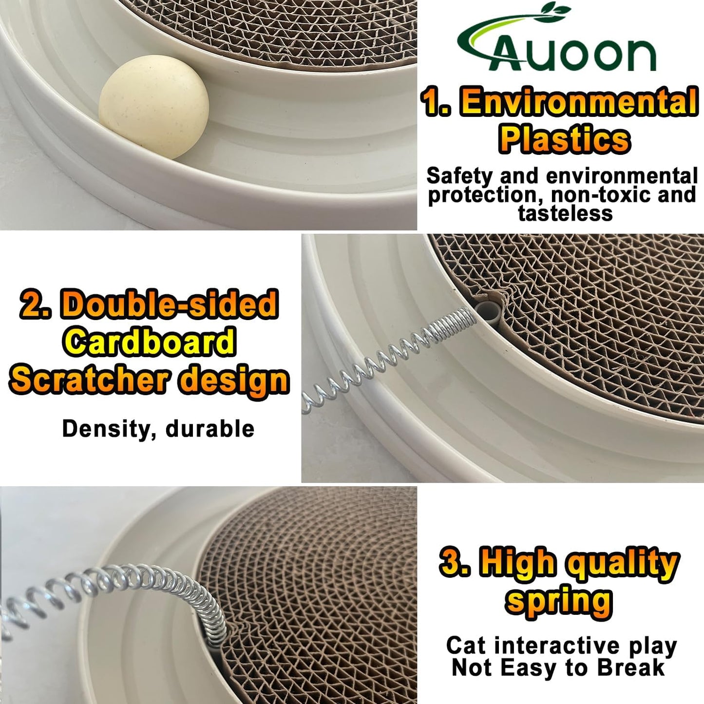 AUOON Cat Scratcher Toy - Cat Scratch Pad with Cat Toy Ball Track and Plush Mouse Toy for Indoor Cats and Kittens (Milk Shake)