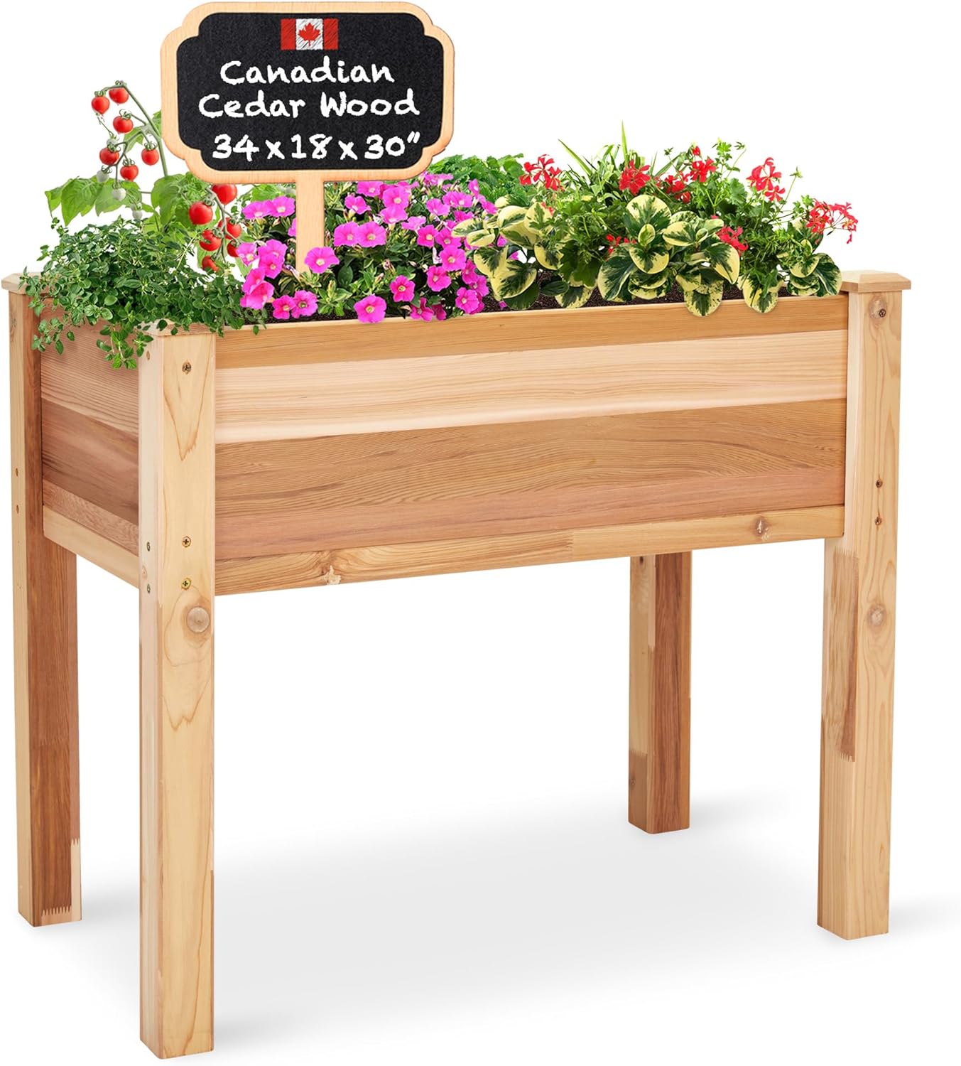 Jumbl Raised Canadian Cedar Garden Bed | Elevated Wood Planter for Growing Fresh Herbs, Vegetables, Flowers, Succulents | 34x18x30”
