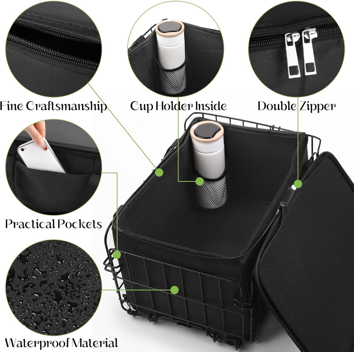 Aodaer Bike Basket with Removable Liner Bag Cargo Net Large Folding Bike Basket Quick Release Metal Ebike Basket Bicycle Storage Basket for Carrying Fruit & Grocery Pets Dogs