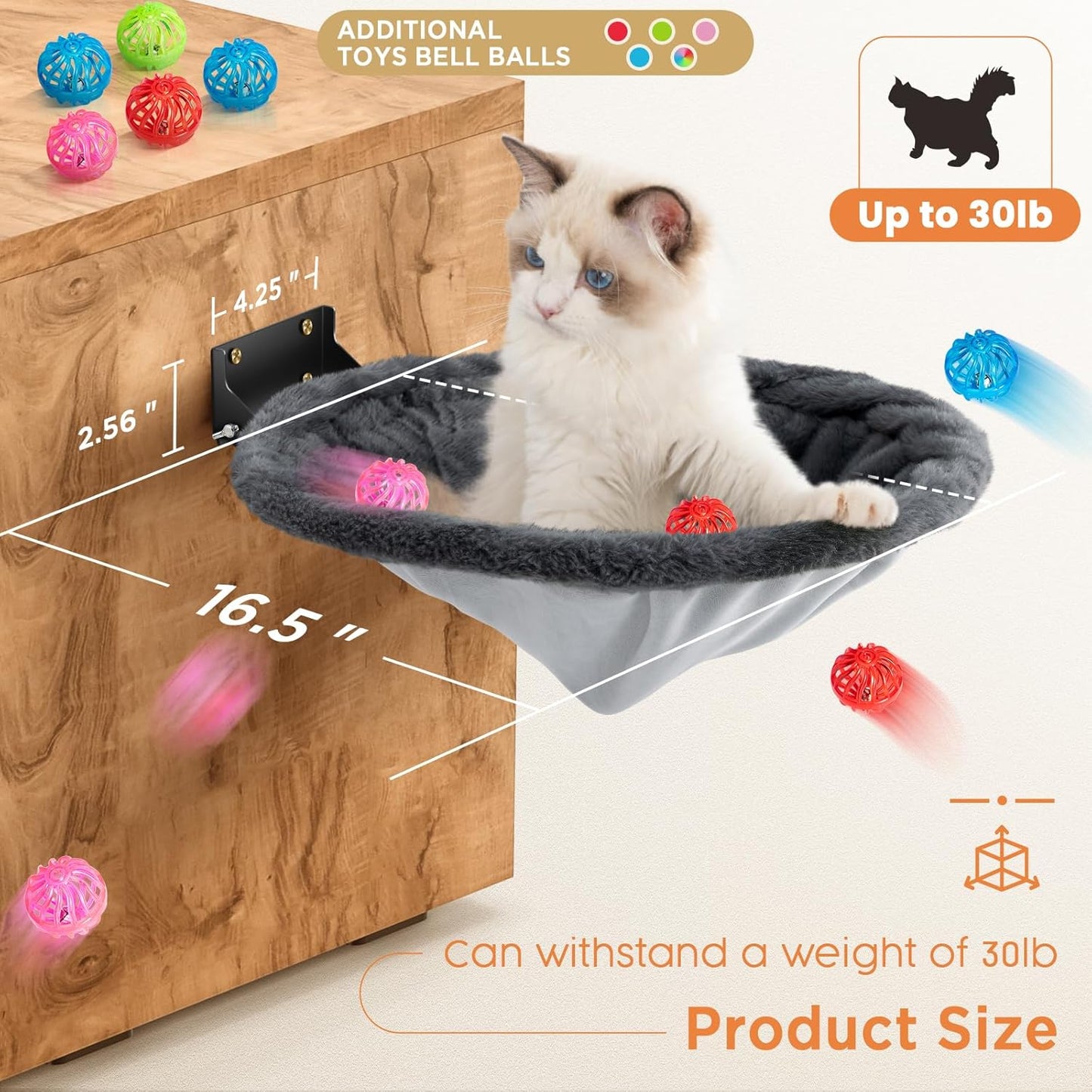 Cat Hammock Wall Mounted, Foldable & Stable Cat Beds- Breathable Cats Wall Shelves for Sleeping, Playing, Climbing, and Lounging - Maximum Hold Up to 30lb（Gray,Faux Rabbit Fur）