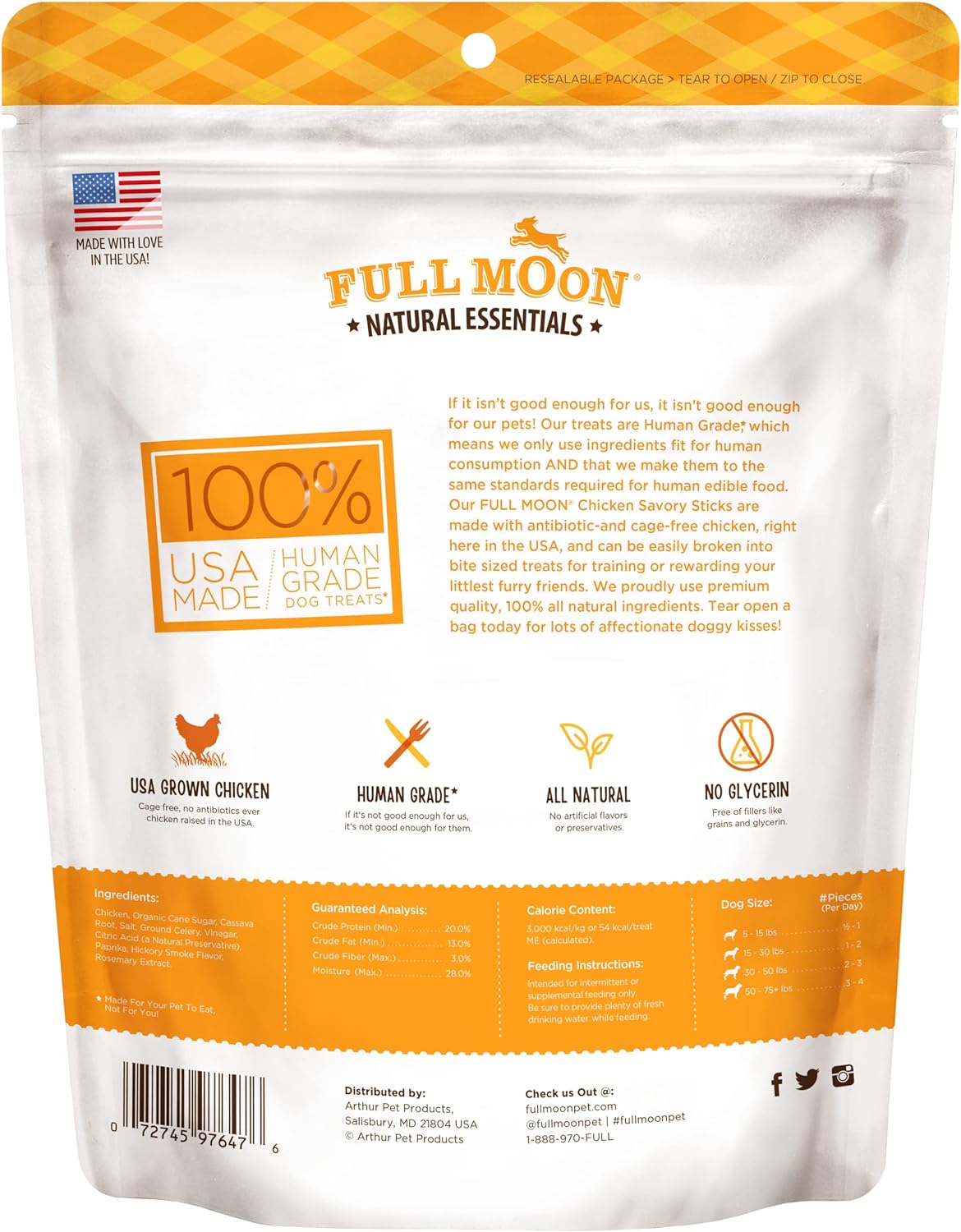 Full Moon All Natural Human Grade Dog Treats, Essential Chicken Savory Sticks, 24 Ounce