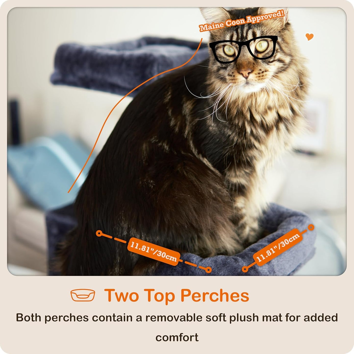 Ouritsu Cat Tree, 56 inch Tall Cat Tower for Large Cat Indoor, Large Condo, 2 Padded Perches, Steel-Framed Hammock, Scratching Post and ramp, Fluffy Basket, Dark Gray, LF001DG