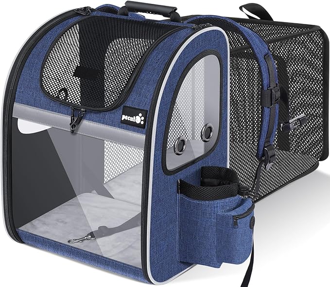 Pecute Pet Carrier Backpack, Cat Backpack Carrier, Expandable with Breathable Mesh for Small Dogs Cats Puppies, Dog Backpack Carrier for Hiking Travel Camping Outdoor, Hold Pets Up to 17 Lbs