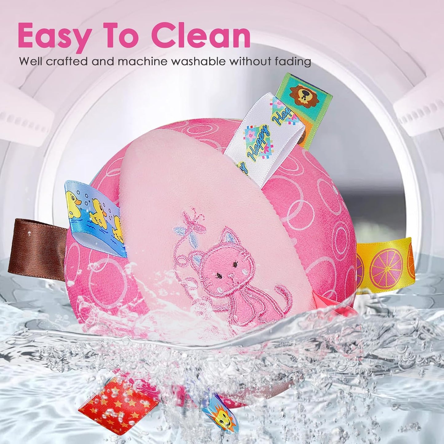 Dog Squeaky Plush Toy with Straps, 6-Inch Soft Stuffed Ball with Cotton Material and Bell Built-in, Pet Interactive Fetch Toy for Small to Large Dog