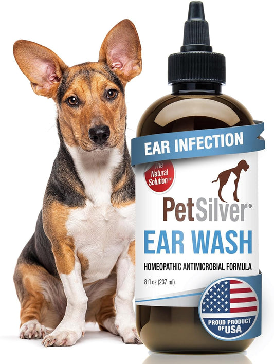 PetSilver Ear Cleaner for Dogs & Cats – Gentle Otic Rinse with Chelated Silver Formula – Supports Clear, Comfortable Ears – Easy to Use – Thoughtfully Made in The USA with Care – 8 fl oz