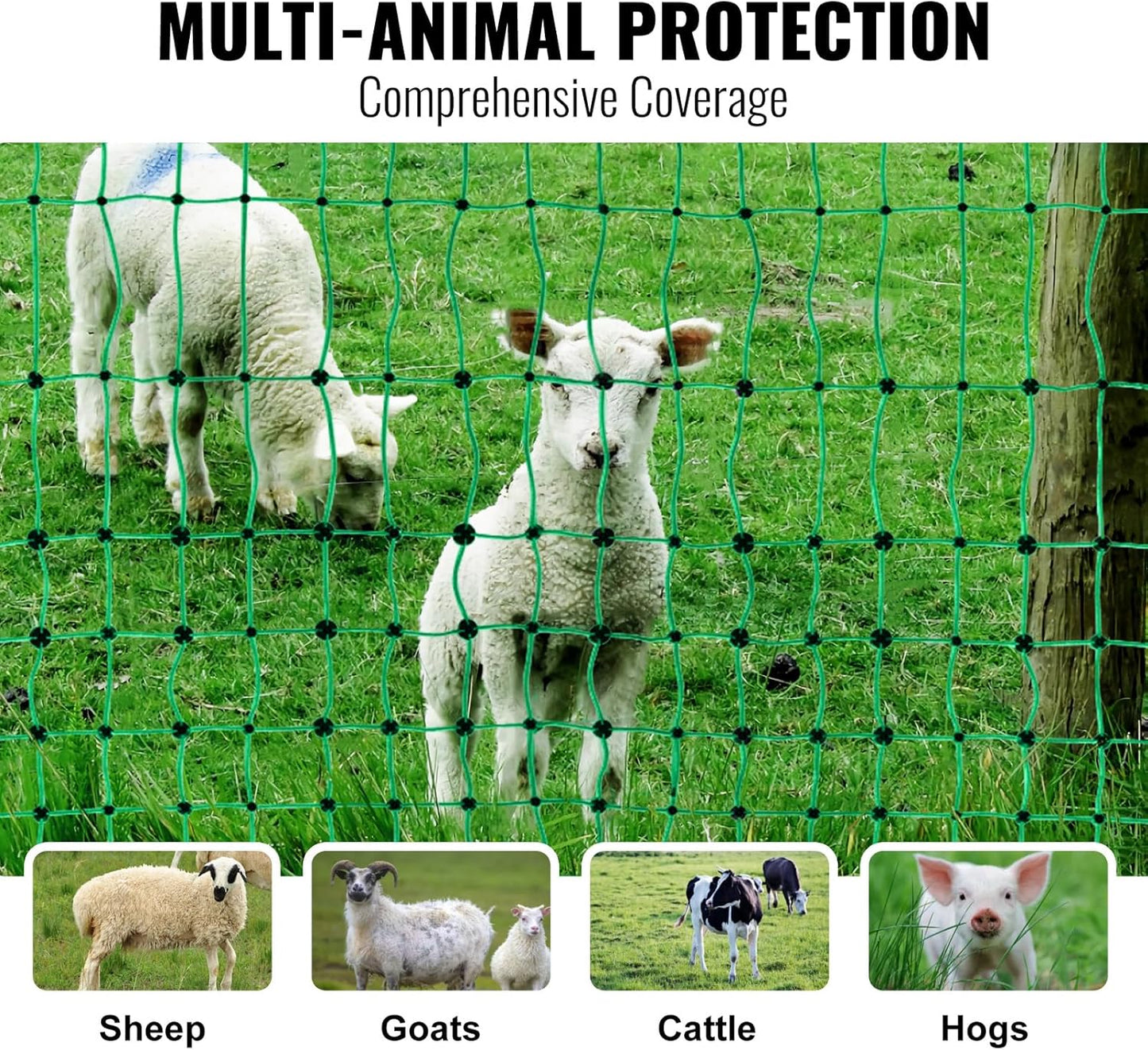 VEVOR Electric Fence Netting, 42"H x 164'L, PE Net Fencing with Posts and Double-Spiked Stakes, Utility Portable Mesh for Goats, Sheep, Lambs, Deer, Hogs, Dogs, for Farms, Backyards and Ranches