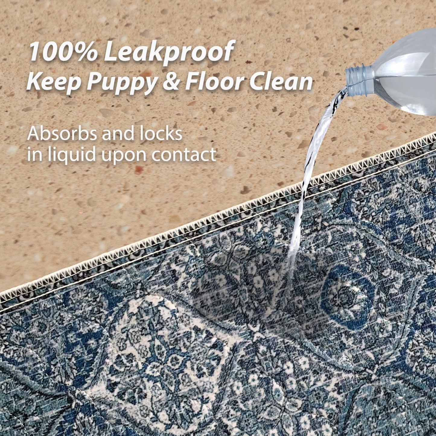 nunubaby 4PACK Washable Pee Pads for Dogs, Stylish, Non-Slip and Leak-Proof Pee Pads. Reusable Potty Pads for Dogs for Crates and Floors.(Blue/Multi, 24" x36" )