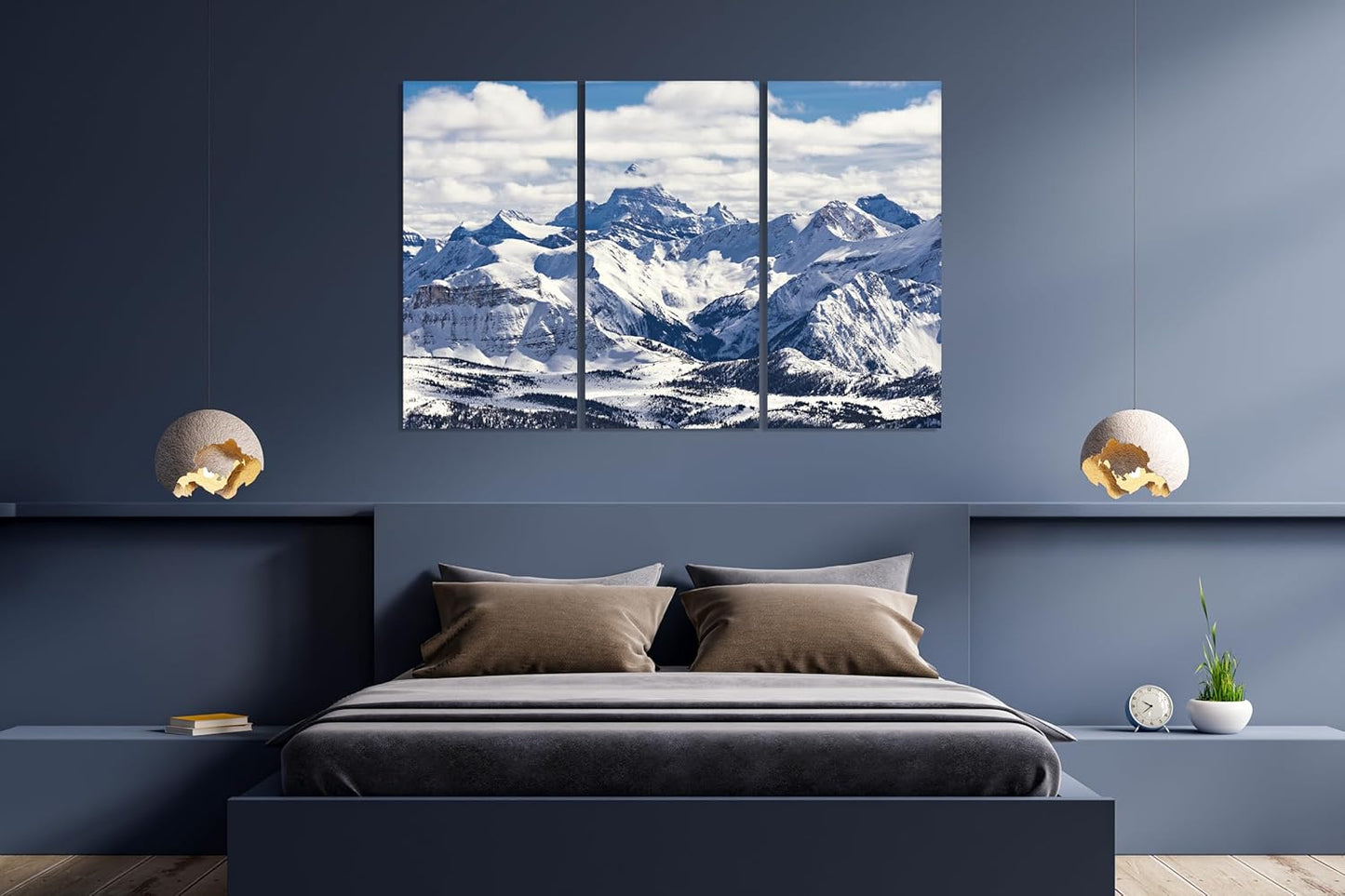 Nature Wall Art Prints - Ocean Forest Mountain Lake Canvas Landscapes - Small to Extra Large Living Room Bedroom Kitchen Bathroom Décor (Snowy Mountains Landscape, 47L" x 71W" - 3 panels)