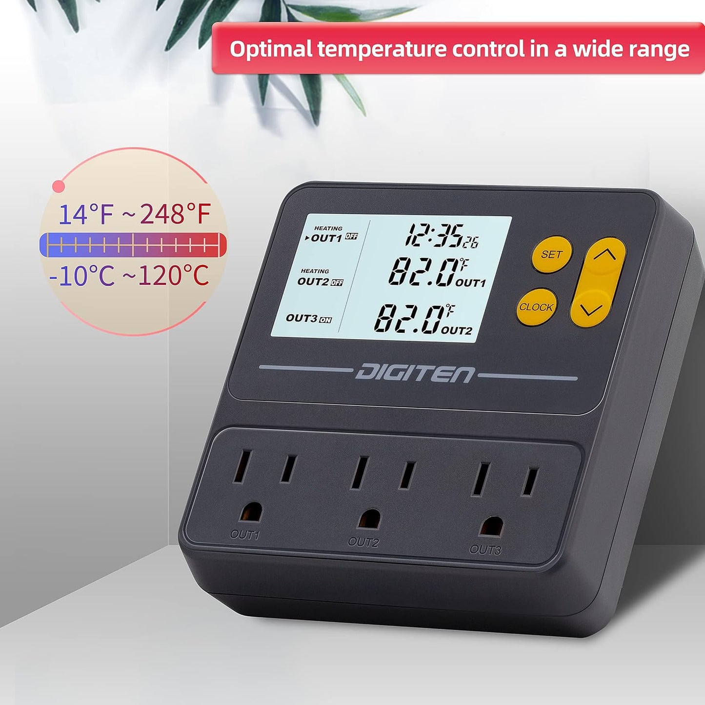 DIGITEN Reptile Temperature Controller with Timer Day-Night,3-Stage Outlet Thermostat Cooling Heating Mode Temperature Controlled for Ball Pythons,Mushroom,Fermentation,Bearded Dragon