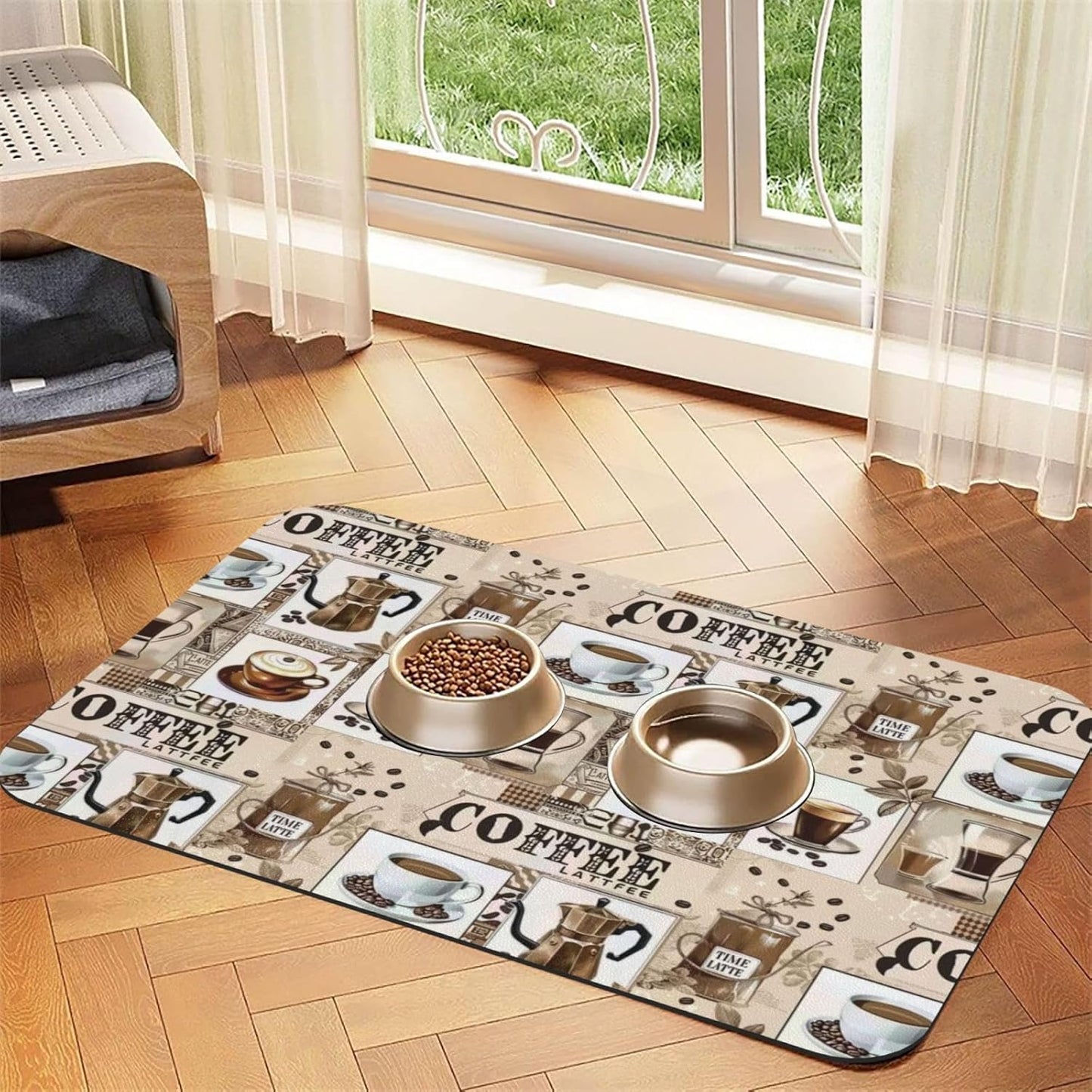 Coffee Dog Food Mat Absorbent Bowl Mats No Stains Quick Dry Waterproof Pet Cat Placemats for Food and Water, 30x45cm