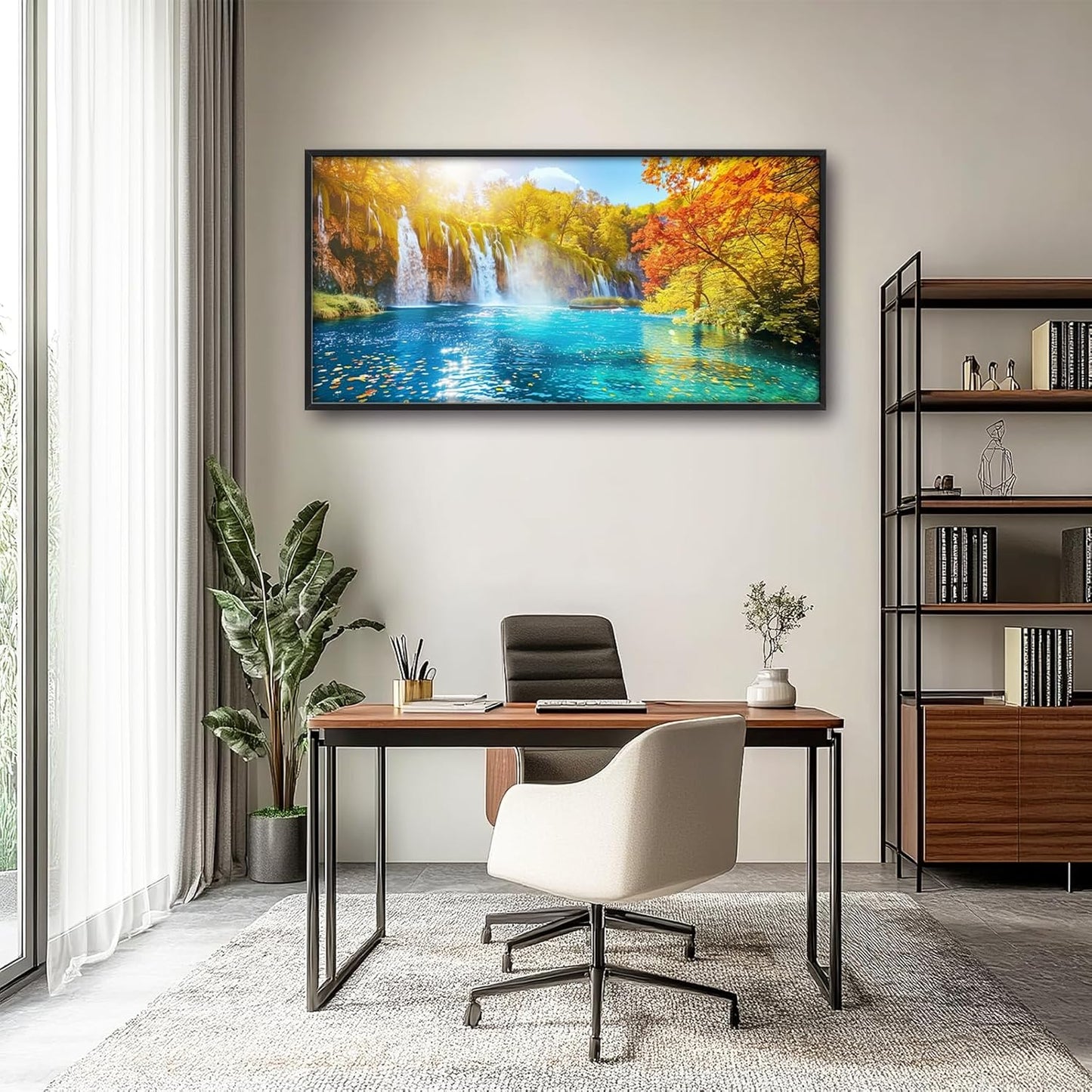 Extra Large Waterfall Lake Framed Wall Art for Living Room,Oversized Fall Autumn Tree Landscape Pictures Wall Decor,Nature Canvas Print Painting Modern Artwork Bedroom Office Bathroom 60L" x 30W"