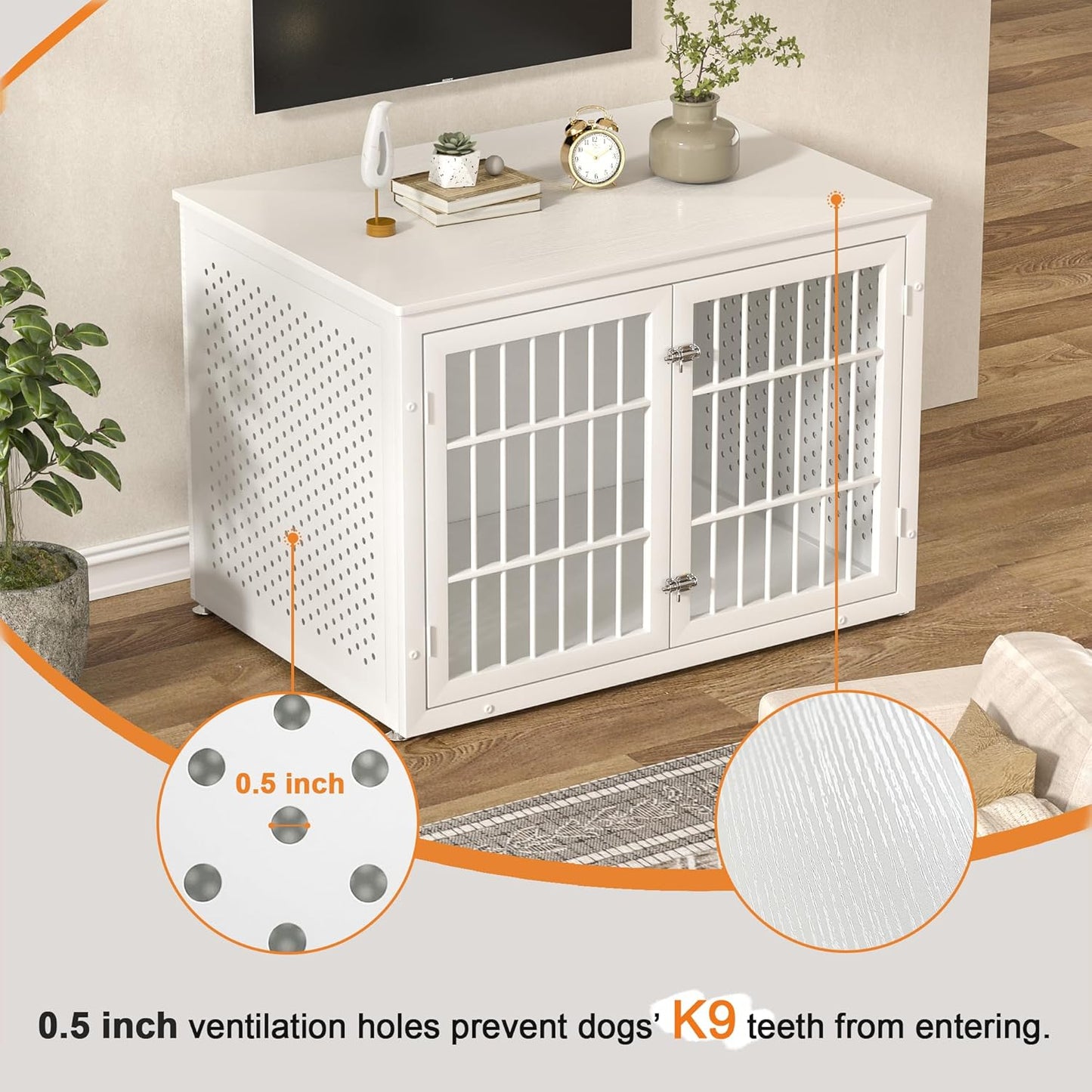 42" Heavy Duty Dog Crate Furniture for Large and Medium Dogs, Enclosed Design Wooden Metal Kennel, Wooden Cage Furniture Indoor, Decorative Dog Kennel End Table