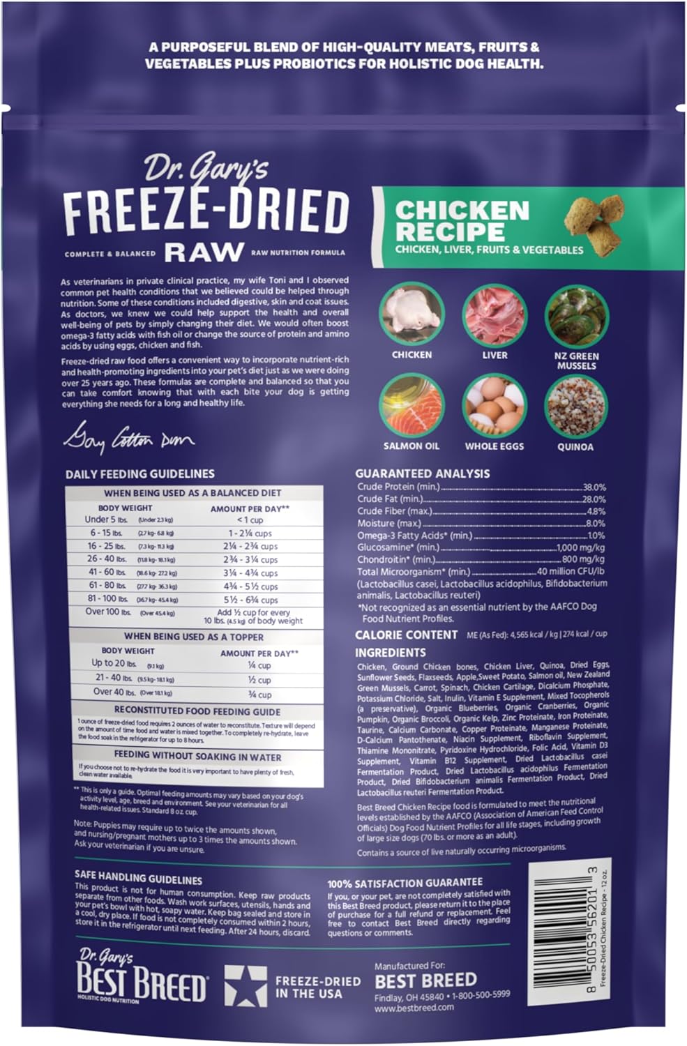 Best Breed Dr. Gary's Freeze-Dried Raw Food, Topper and Treat: Chicken Recipe - 12 oz.