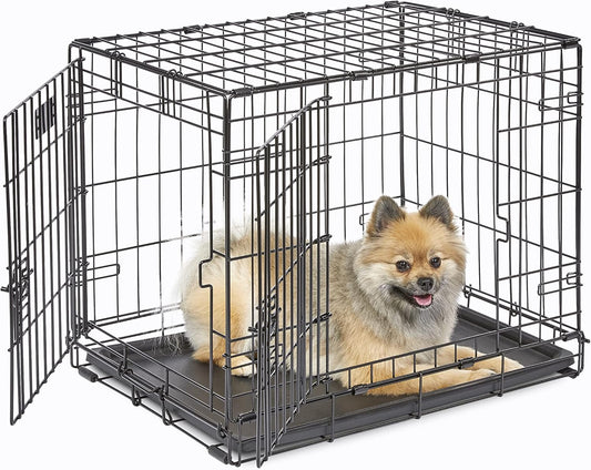 MidWest Homes for Pets 24-Inch Two-Door iCrate Folding Dog Crate with Divider Panel, Leak-Proof Tray & Secure Latches – Metal Wire Kennel for Small Breeds – Portable, Durable & Easy to Assemble