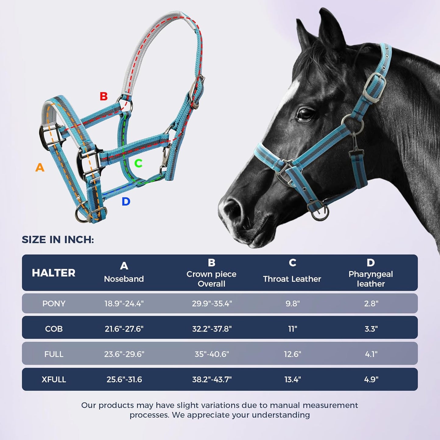 JWODVNTH Adjustable Horse Halter with PP Webbing, Durable Horse Halters with Zinc Alloy Hardware, Horses Training Equipment to Prevent Friction for Training, Competitions ＆ Daily