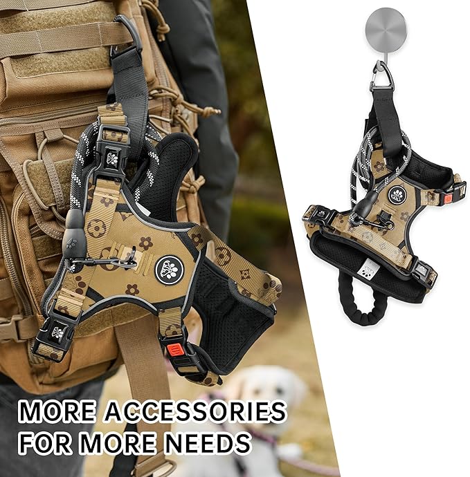 NESTROAD No Pull Dog Harness,Adjustable Oxford Dog Vest Harness with Leash,Reflective No-Choke Pet Harness with Easy Control Soft Handle for Large Dogs(Large,Light Brown)