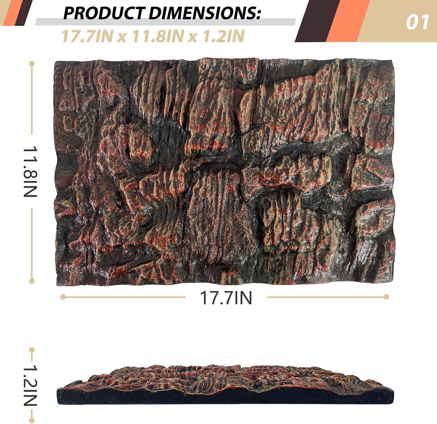 17.7x11.8in Rock Terrarium Background,3D Reptile Tank Background Board,Amphibian Stereo Backdrop Wall,Lizard Snake Gecko Spider Turtle Fish pet silo Background Decorative Panel(Brown)