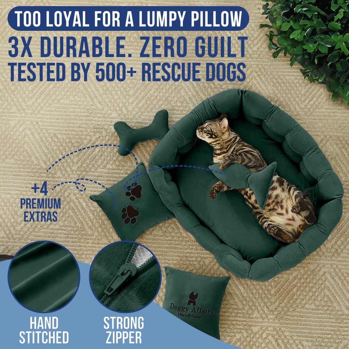 Luxury Cat and Dog Bed Chesterfield – Handcrafted Velvet Throne for Dogs | Joint Support, Calming & Temp-Regulating Comfort | Durable 5+ Years, Anti-Claw, Washable 100+ Times – S, Green