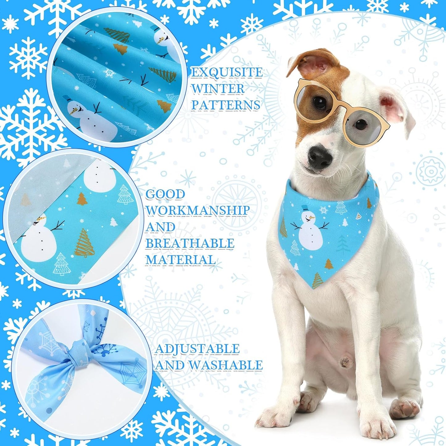 Abbylike 50 Pieces Winter Dog Bandanas Bulk Blue Snowflake Dog Bandanas for Pets Triangle Kerchief Scarf Bibs for Winter Pets Cats Party Costume Accessories (25.6 x 17.7 x 17.7)