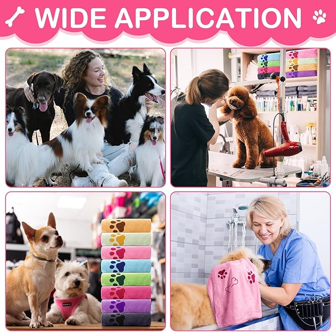 Chumia 8 Pcs Dog Towels for Drying Dogs Cats Pet Towels Bulk Puppy Microfiber Quick Drying Paw Bath Bathing Supplies Absorbent for Medium Pets(Sweet Color,40 x 24 Inch)