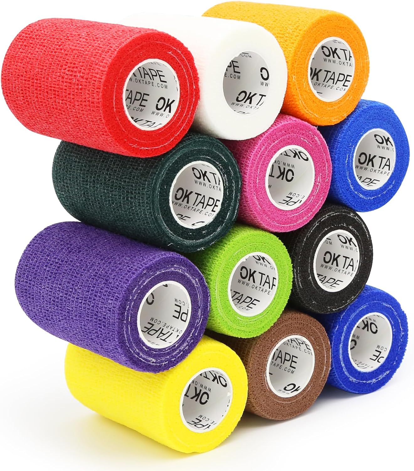 OK TAPE Self Adherent Cohesive Bandages Wrap - 12Packs, 3" x 5 Yards, Non-Woven Self Adhesive Bandage Wrap for Thumb, Finger, Wrist, Ankle, Vet Wrap Bandages Tape (Mixed Colors)