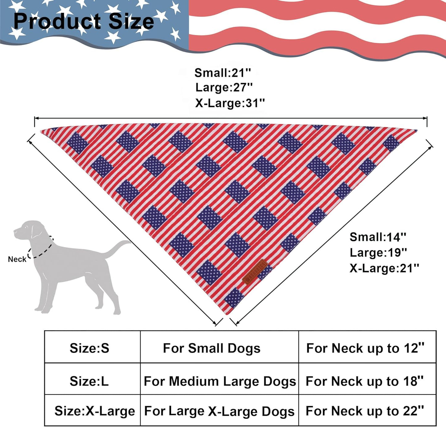 ADOGGYGO American Flag Dog Bandanas, Red Blue Patriotic Eagles USA Flag Scarf, Multi Size, 4th of July Bandana for Extra Large Dogs Pets (X-Large)