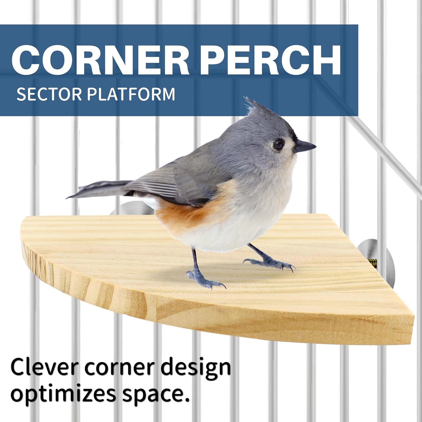 Bird Perch Corner Stand for Bird Cage Corner Platform Wood Bird Perches Corner Shelf Rest for Birds Parrots Cockatiels and Other Animal Pet Cages (Wood, Flat - Small)