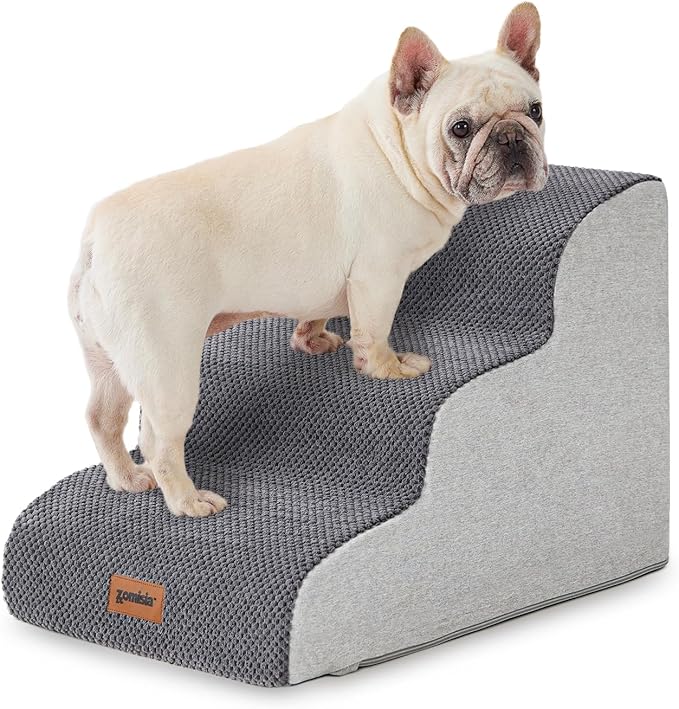 Pet Stairs for Small Dogs 15.7" H - Dog Stairs for Couch and Bed, 35D Foam Dog Steps Ramp with Non-Slip Bottom Grey, 3 Steps