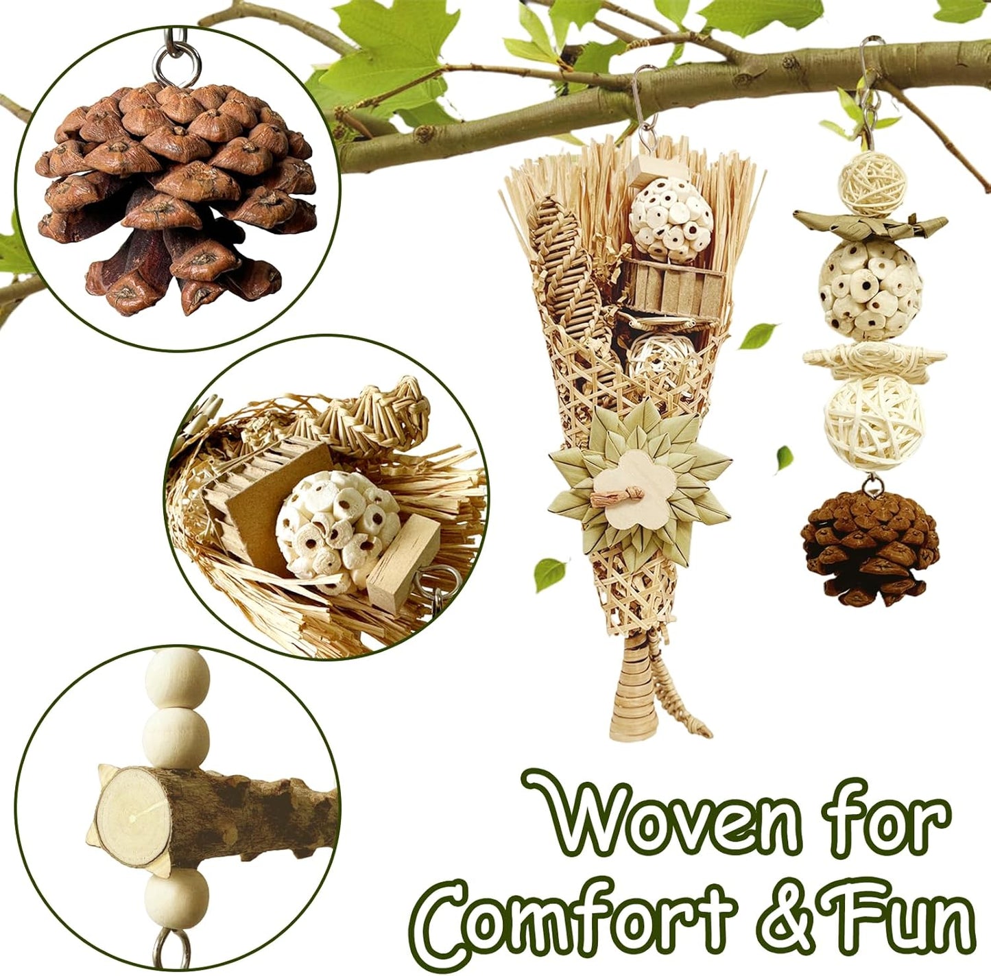 5-Pack Natural Flower Bird Toys – Foraging & Chewing Toys for Parakeets, Cockatiels, Conures & Small Birds – No Plastic, All-Natural Materials