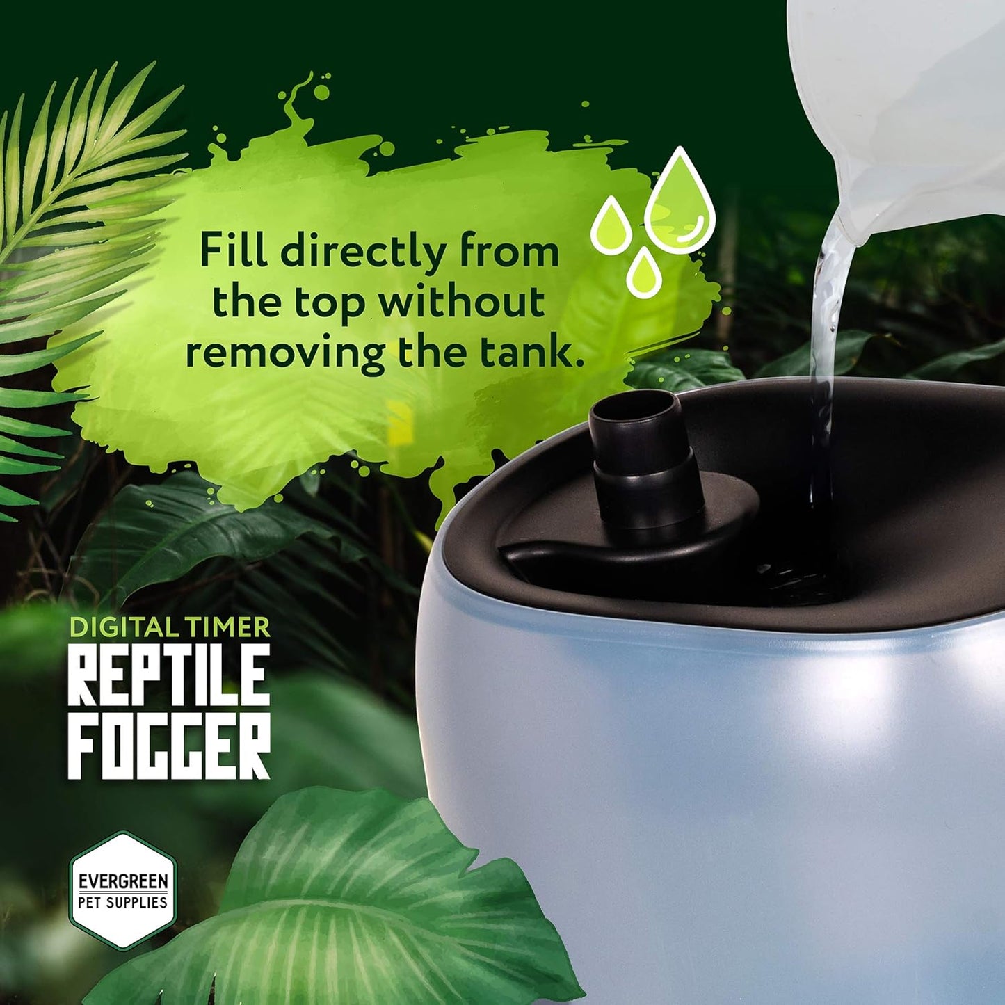 Evergreen Pet Supplies Reptile Fogger Humidifier - 4L Tank, Digital Timer - Automatic Misting System for Terrarium & Amphibian Enclosures