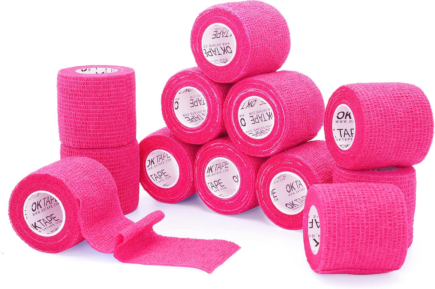 OK TAPE Self Adherent Cohesive Bandages Wrap - 12Packs, 2" x 5 Yards, Non-Woven Self Adhesive Bandage Wrap for Thumb, Finger, Wrist, Ankle, Vet Wrap Bandages Tape (Bright Pink)