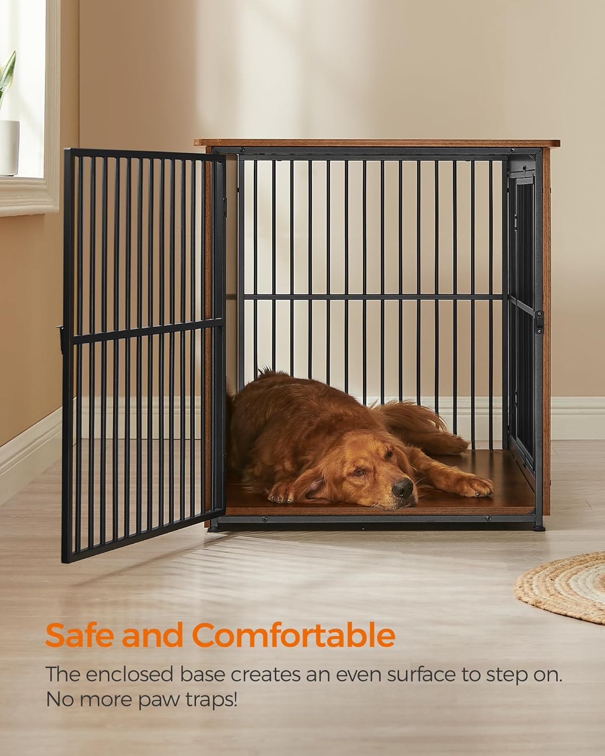 Feandrea Dog Crate Furniture, 43.3" Side End Table, Modern Kennel for Dogs Indoor up to 80 lb, Heavy-Duty Dog Cage with Enclosed Base, Double-Door Dog House, Rustic Brown UPFC024X01