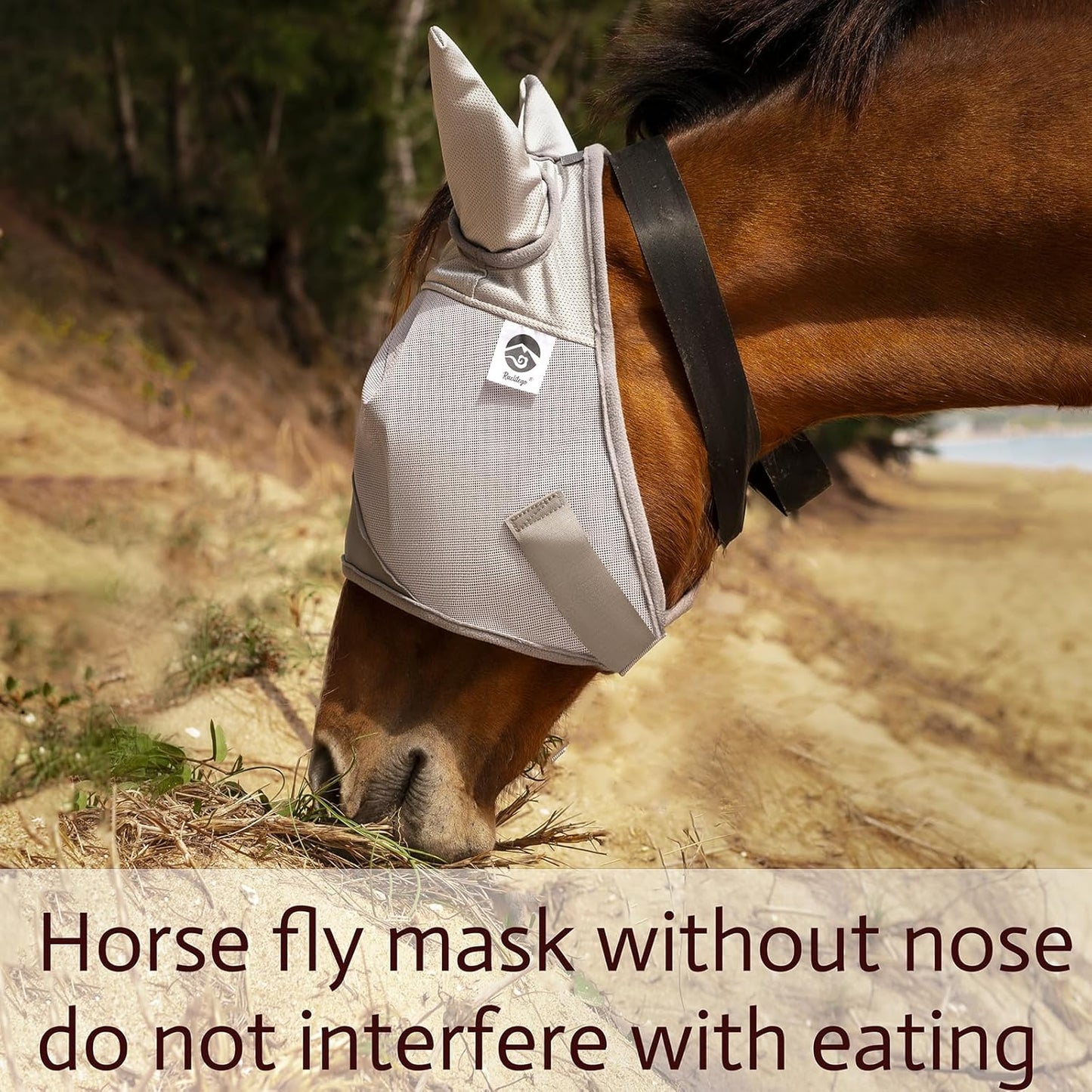 Horse Fly Mask, Adjustable Fly Masks for Horses with Ears, UV Protection from Insect Pests Comfort Mesh Without Nose Average Size Horses Accessories(Large)