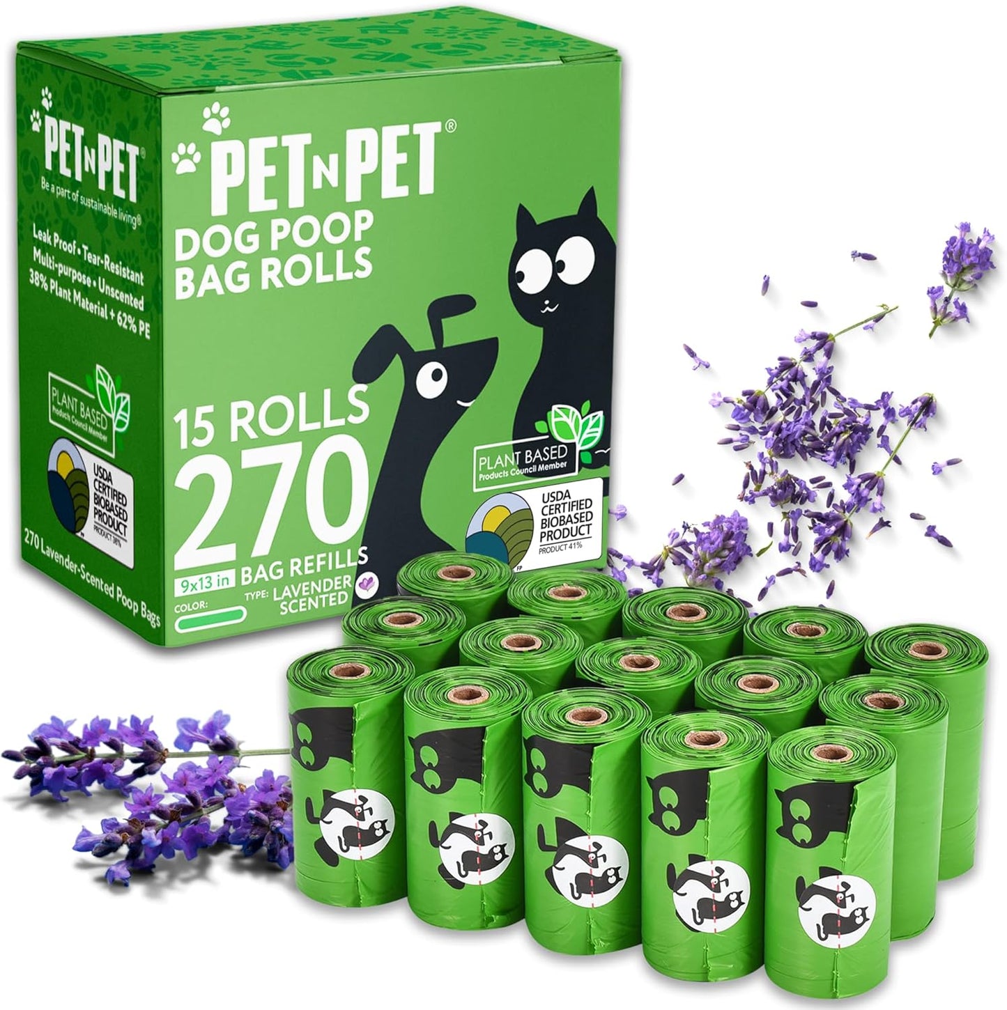 Pet N Pet Poop Bags For Dogs, Green 270 Counts Lavender Scented Dog Poop Bags Rolls, Dog Bag, Pet Waste Bag
