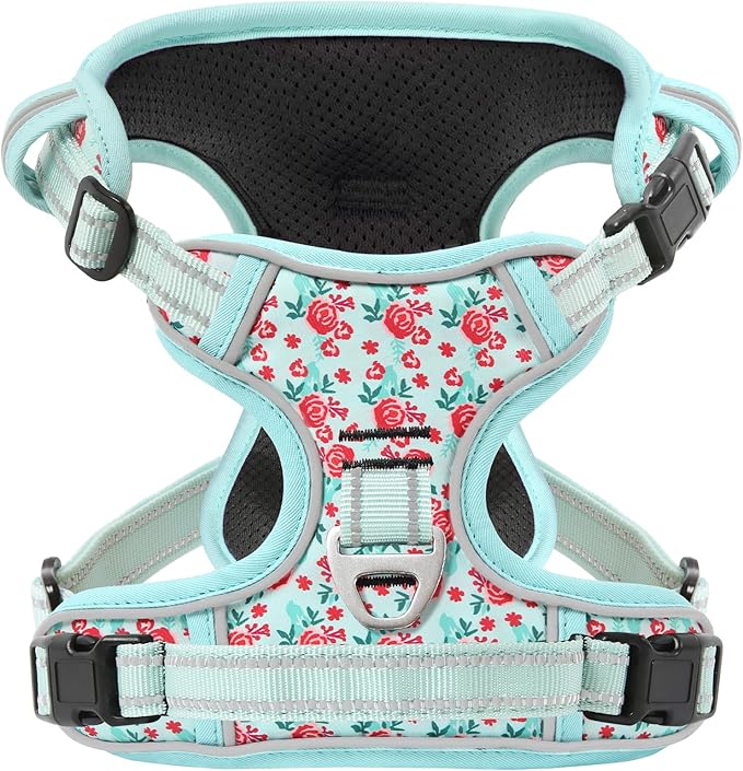 Timos No Pull Dog Harness, Release at Neck Reflective 3 Snap Buckles Adjustable No Choke Pet Vest with Front & Back 2 Leash Clips, Soft Padded Control Training Handle for Small Medium Large Dogs