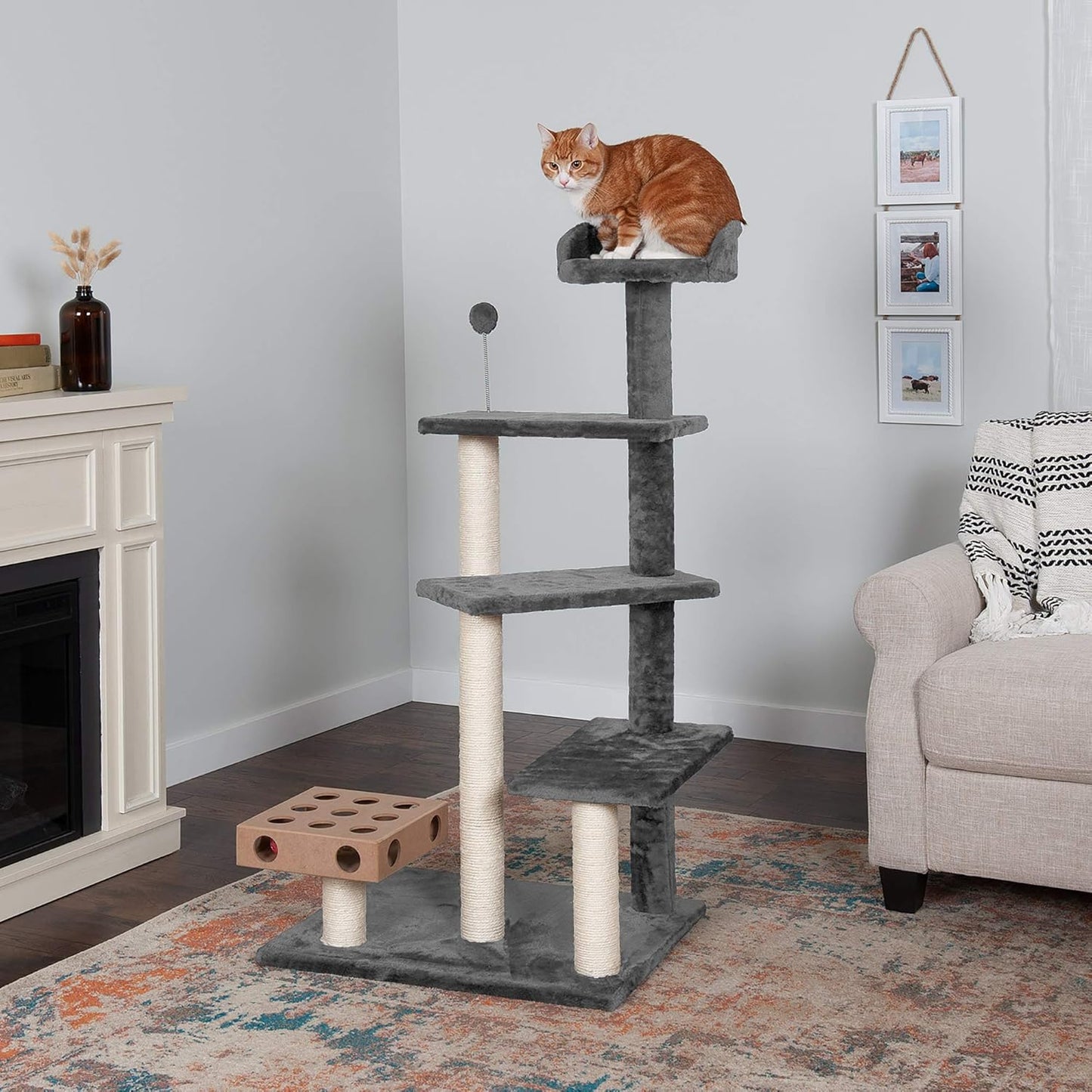 Furhaven 49.5" Tall Cat Tree for Indoor Cats, Ft. Sisal Scratching Posts, Plush Ball Toy, & Busy Box Toy - Tiger Tough Play Stairs Interactive Playground Tower - Gray, One Size