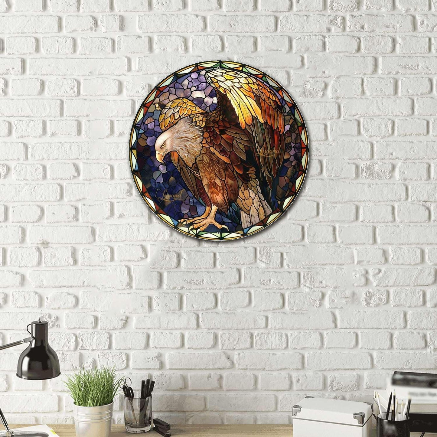 Lygond Metal Tin Vulture Sign - Stained Glass, 88 Inches, For Garden & Gift