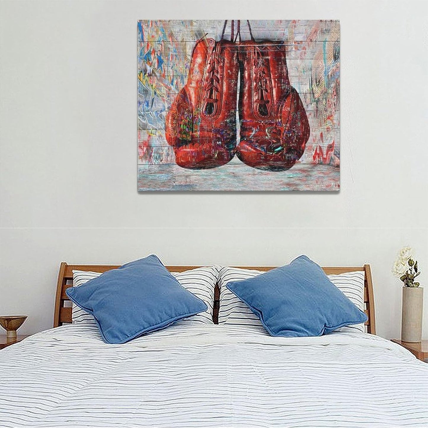 Quorin Banksy Graffiti Boxing Wall Art Red Boxing Gloves Pictures Gym Sport Wall Decor Canvas Print Painting Artwork for Gym Living Room Bedroom 20"x24"