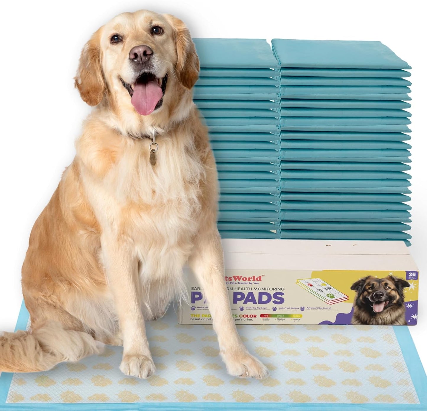 PETSWORLD Health Monitoring Dog Pee Pads – 37x54 Inch, 25 Count 3XL Color-Changing Potty Pads | Detects Health Issues | Leak-Proof, Ultra Absorbent, Odor Control