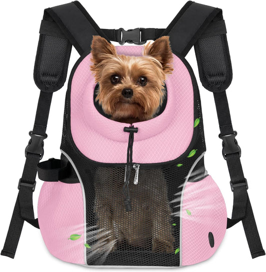 WOYYHO Pet Dog Carrier Backpack Small Dog Front Backpack Ventilated Mesh Dog Travel Back Pack with Safety Belt for Travel Hiking Cycling Outdoor Adventures (Size L: 10-14 lbs, Pink)