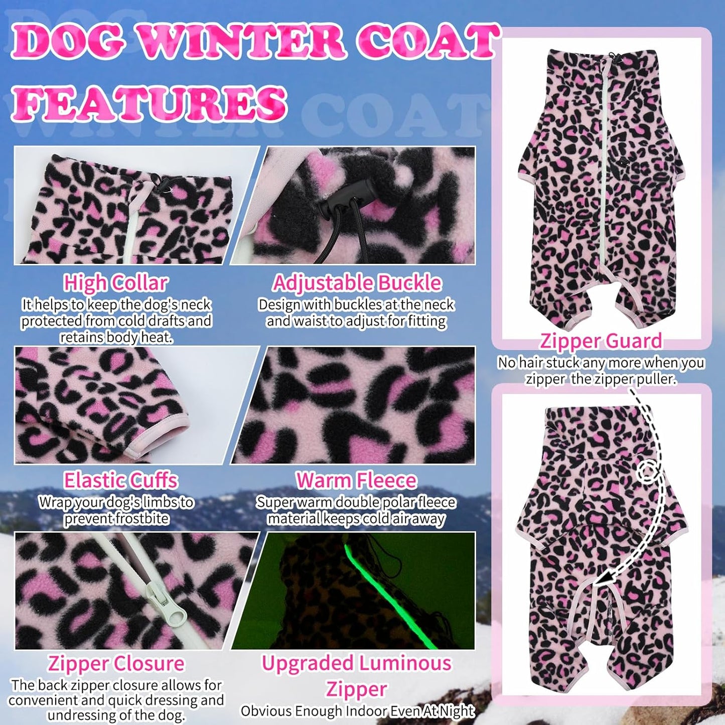 ROZKITCH Camo Winter Dog Coat, Pet Windproof Warm Cold Weather Jacket Vest with Luminous Zipper, Jumpsuit Apparel Outfit Clothes for Small Medium Large Dog L-Pink XL