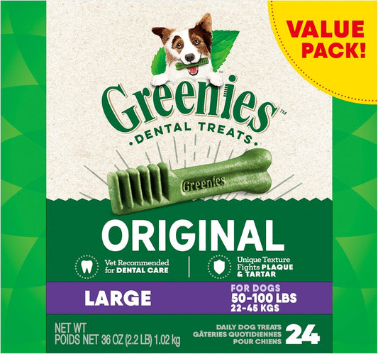 Greenies Original Large Dental Dog Treats, 36 oz. Pack (24 Treats)